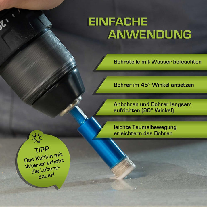 Profi Fliesenbohrer 10mm BIT Adapter - Diamantbohrer für Feinsteinzeug, harte Fliesen uvm. Diamantbo