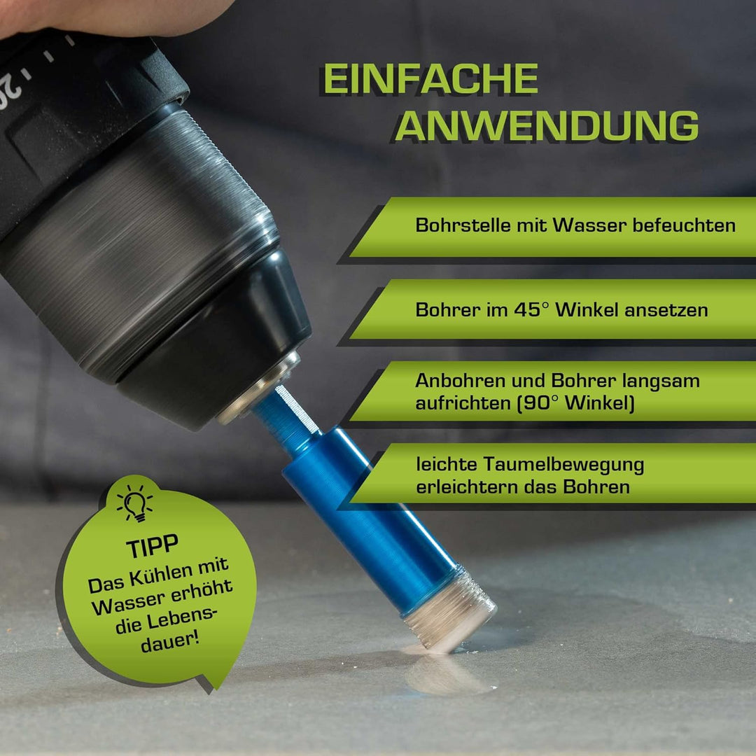 Profi Fliesenbohrer 8mm BIT Adapter - Diamantbohrer für Feinsteinzeug, harte Fliesen uvm. Diamantboh