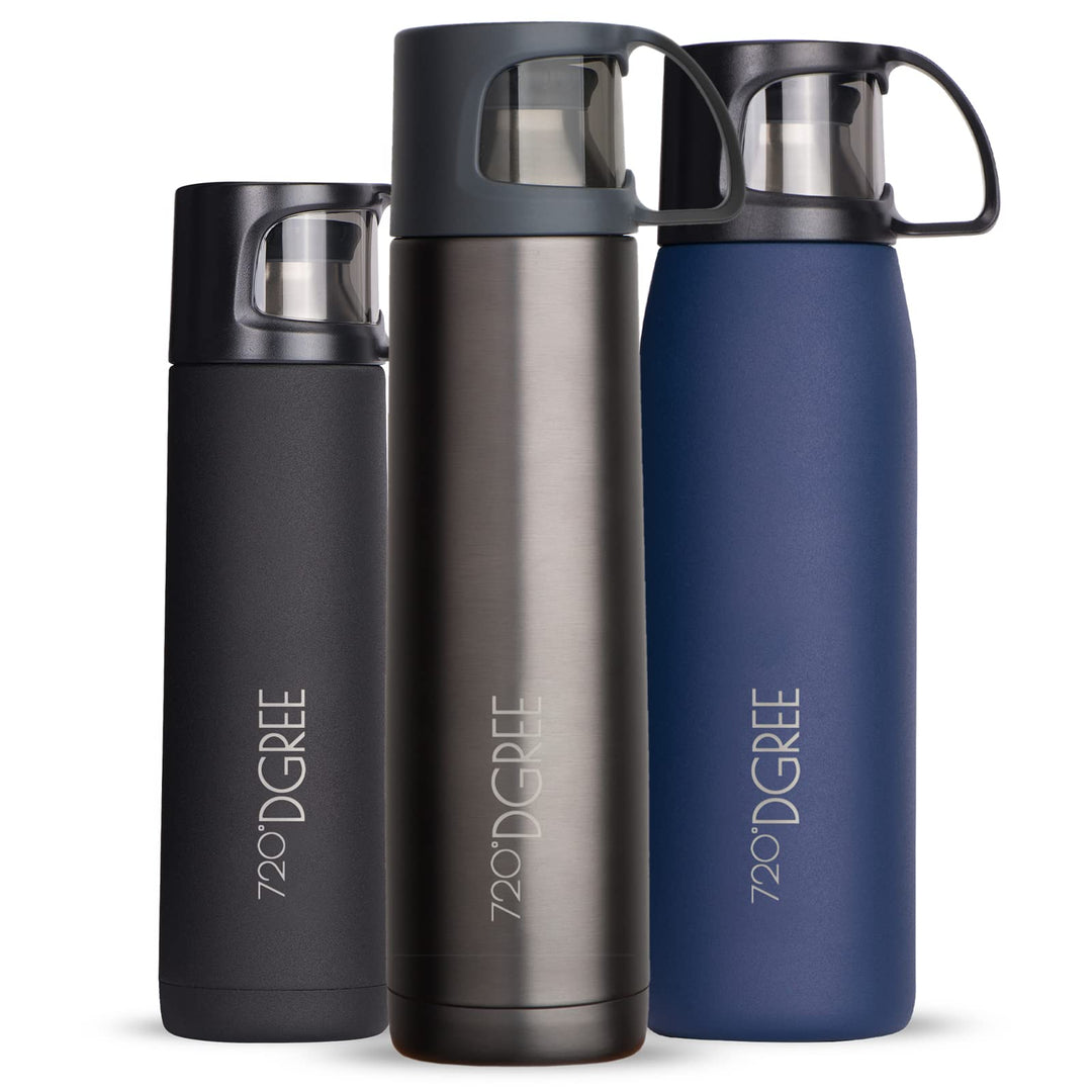 720°DGREE Thermoskanne mit Becher “Follow” - 450ml - 3 Grössen, Auslaufsicher, BPA-Frei - Edelstahl