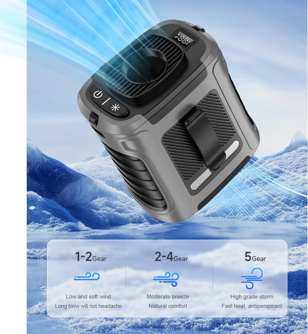 Tragbarer Ventilator mit LED-Display, 5 Geschwindigkeitsstufen + Rotes/grünes Licht, 10000-mAh-Power