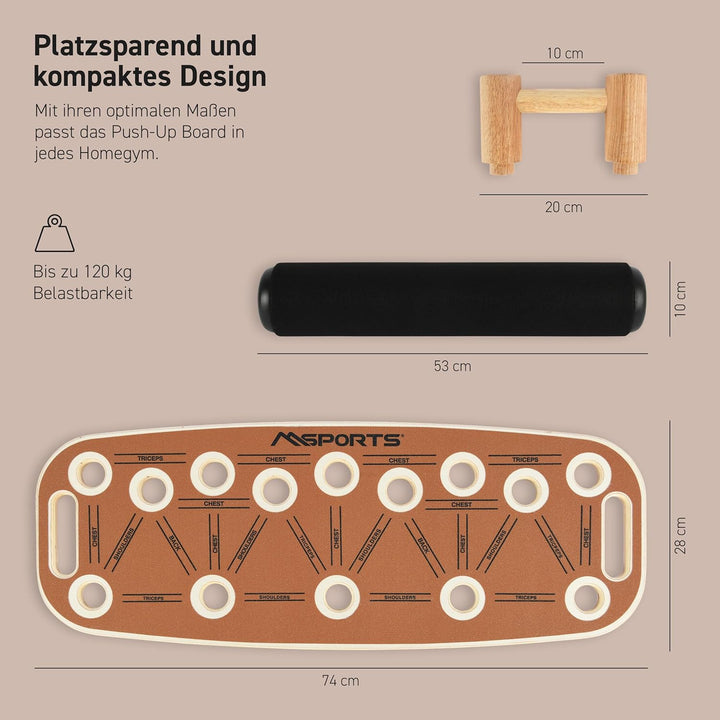 MSPORTS Push-Up Board Holz Premium mit Rolle – Multifunktionales Liegestützbrett für Core, Balance &