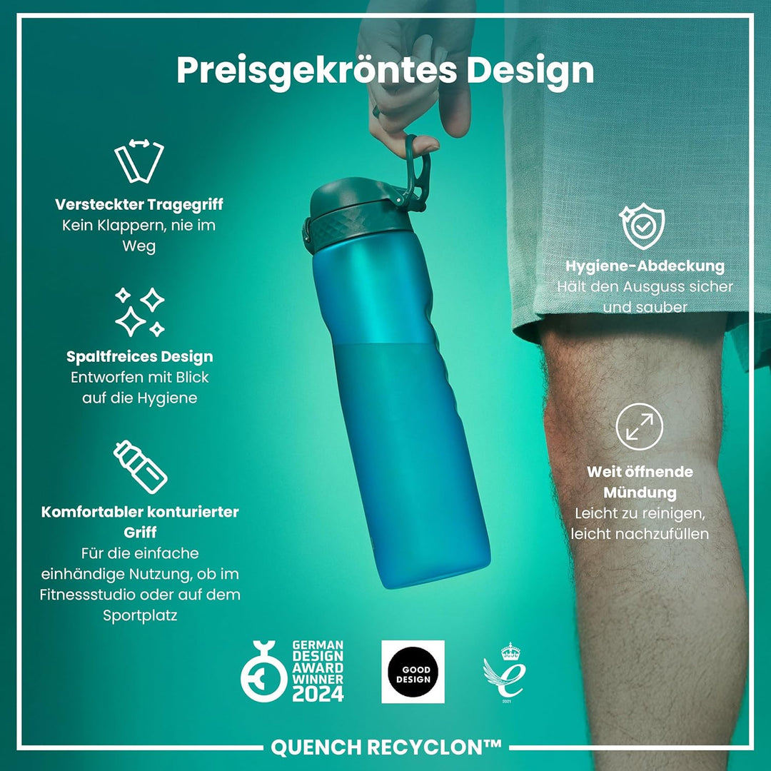 ion8 1 Liter Trinkflasche, 1000ml, Auslaufsicher, Einhandöffnung, Sichere Verriegelung, Spülmaschine