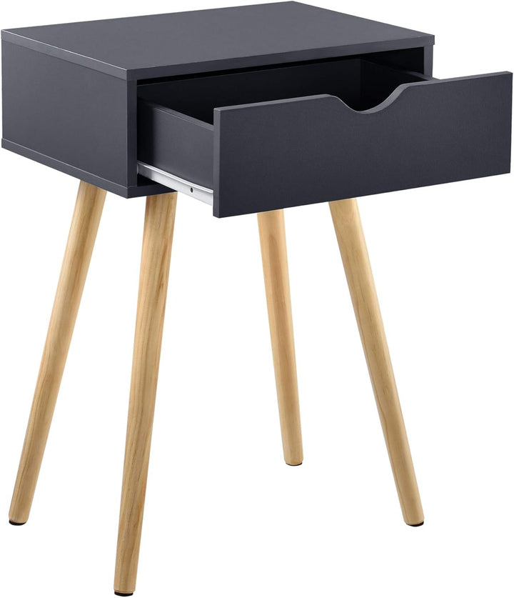[en.casa] Beistelltisch 'Sörby' mit Schublade Dunkelgrau Retro 60x40x30 cm Kommode Nachttisch Schubl