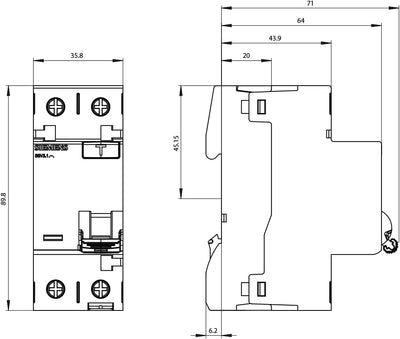 Siemens 5SV33126 FI-Schutzschalter 1P+N TypA 30mA 25A 230V Single, Single