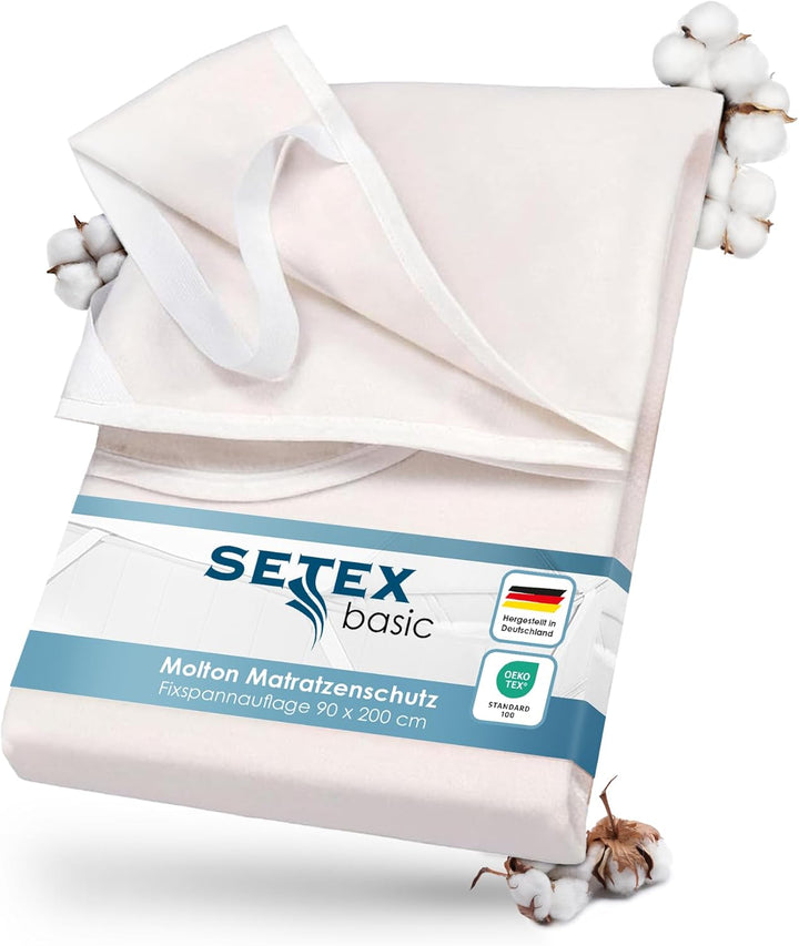 SETEX Molton Matratzenschutz, 90 x 200 cm, Eckgummis, Matratzenschoner aus 100 % Baumwolle, Basic, N