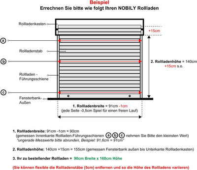 Maxi Rolladenpanzer PVC Massanfertigung Wunschmass 75cm-200cm Breite x 130cm Höhe 139cm Breite x 130