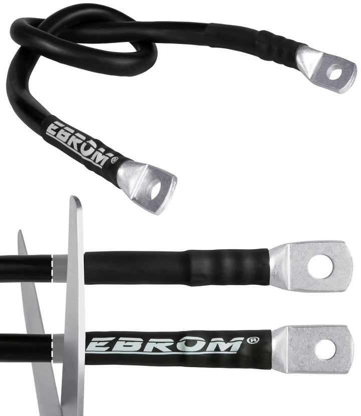 EBROM Hi-Flex Batteriekabel 70 mm² hochflexibel SCHWARZ 410cm Schuh M8+M12 | 30cm bis 10m MASSEKABEL