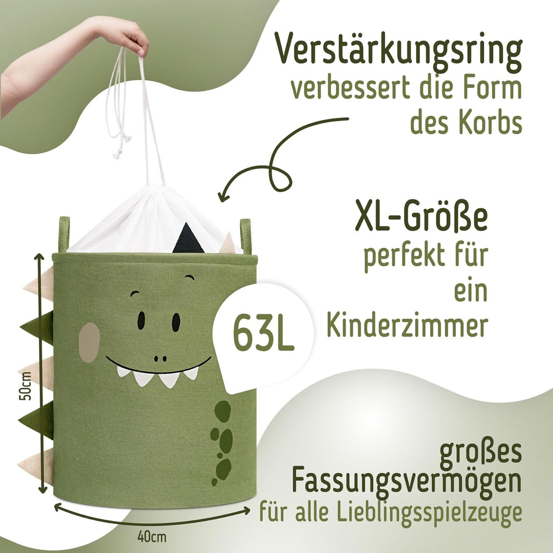 SIPO Spielzeugkorb Premium XXL 63L Dino, Faltbarer Spielzeug-Organizer mit Kordelzug, wasserdicht, T
