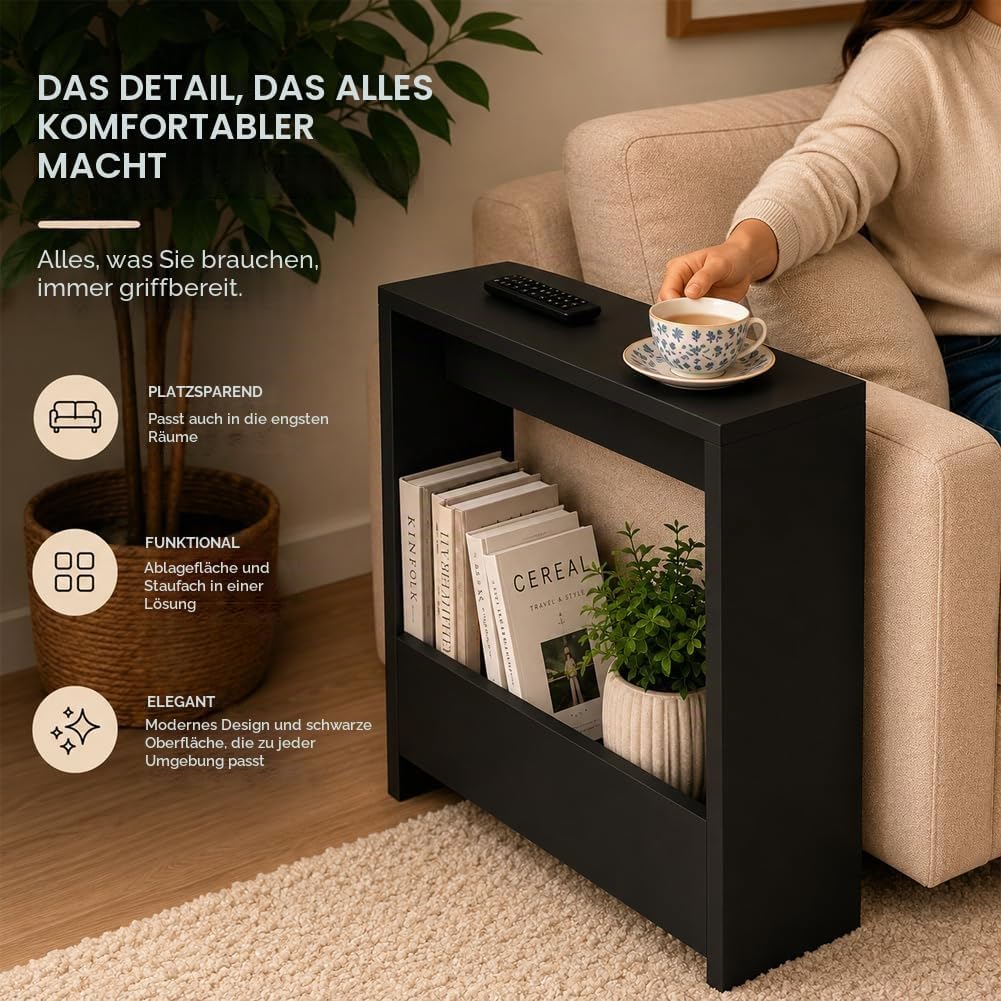 Beistelltisch mit integriertem Magazinhalter| kompakter Beistelltisch für Wohnzimmer und Büro| platz
