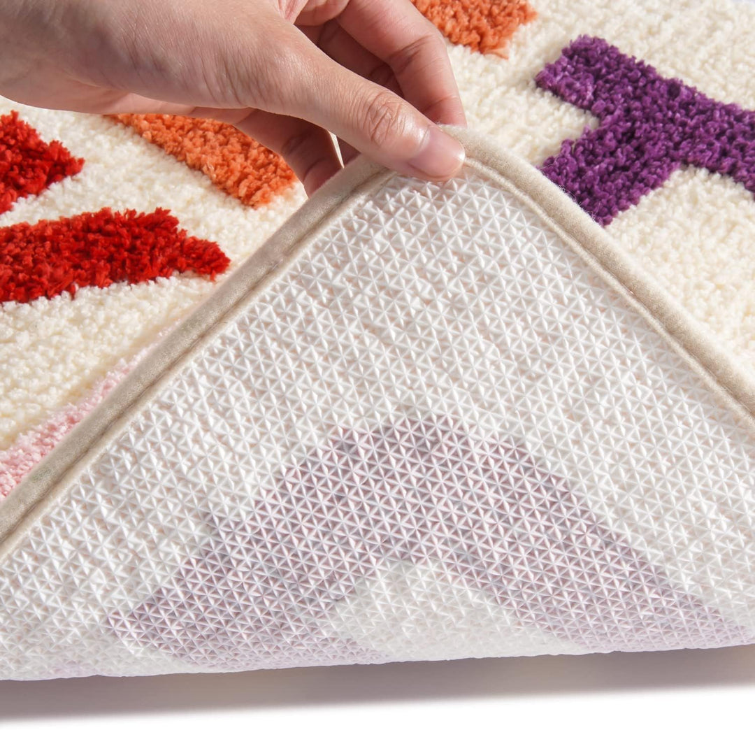 QJHOMO Beige Badezimmerteppich Bunt Badematte rutschfest Waschbar Badteppich Spassig Badvorleger Wei