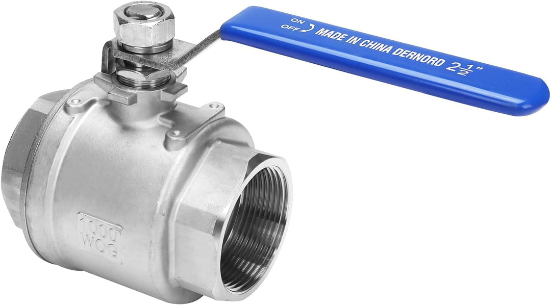 DERNORD Vollanschluss-Kugelhahn Edelstahl 304 Heavy Duty für Wasser, Öl und Gas mit blauen Verriegel