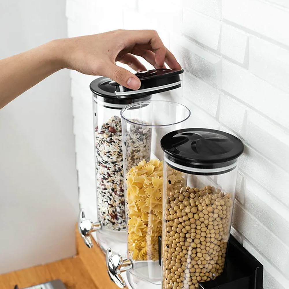 BAKAJI Dreifacher Müsli-Spender zur Wandmontage, Wandmontage, Spender für trockene Lebensmittel, Süs