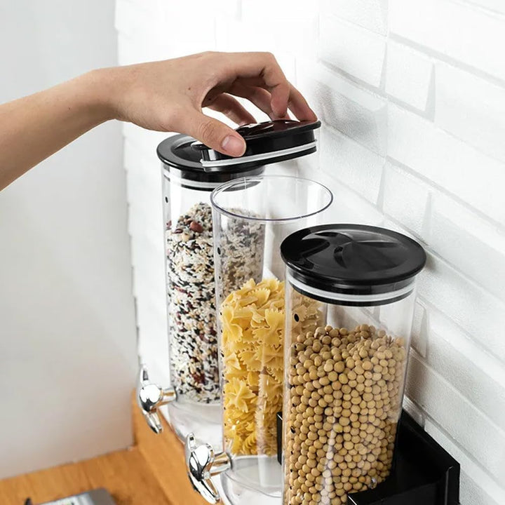BAKAJI Dreifacher Müsli-Spender zur Wandmontage, Wandmontage, Spender für trockene Lebensmittel, Süs