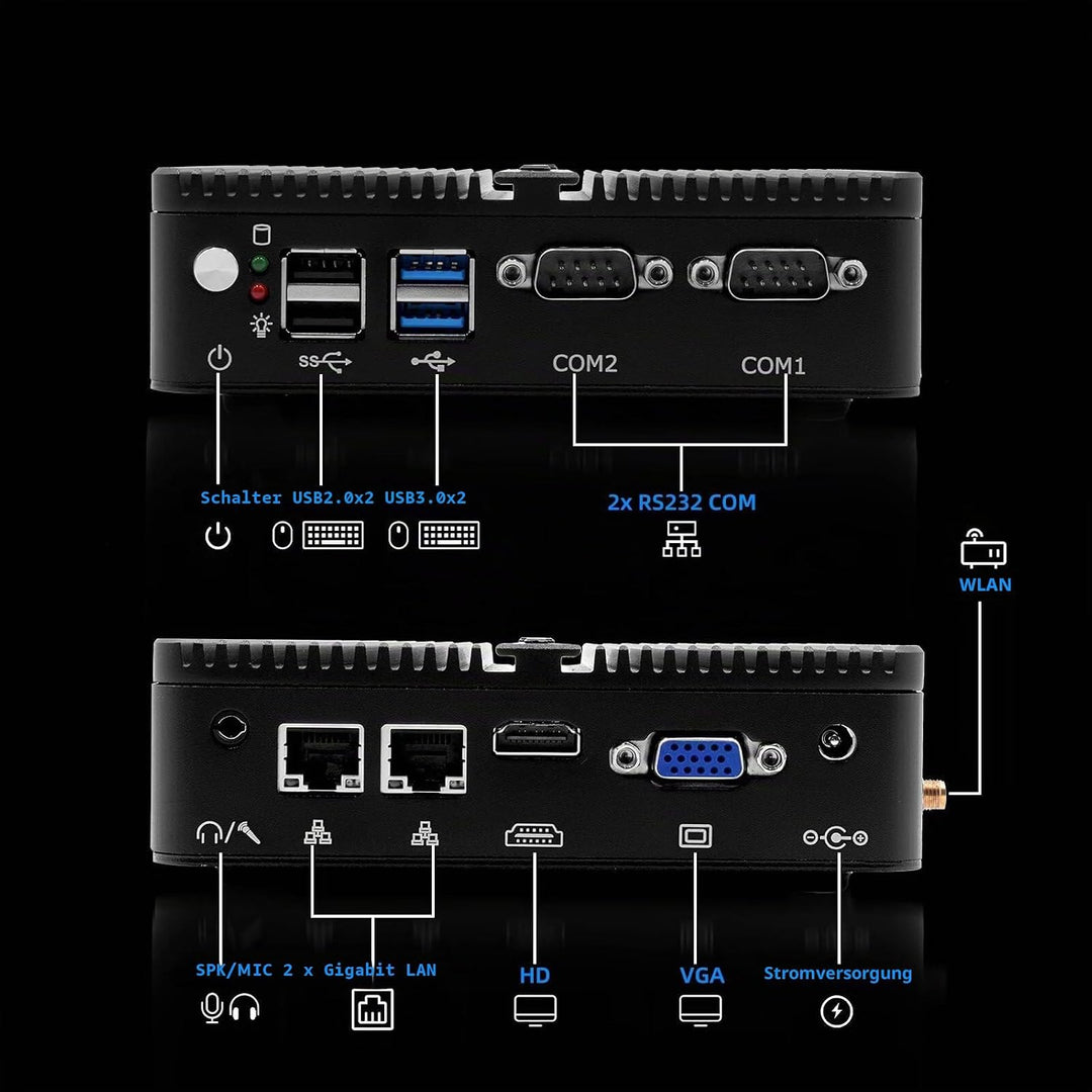 WEIDIAN Lüfterloser Mini PC Windows 10 Pro Quad Core Celeron J4125, 8GB DDR4 RAM 128G SSD, 4K HDMI/V