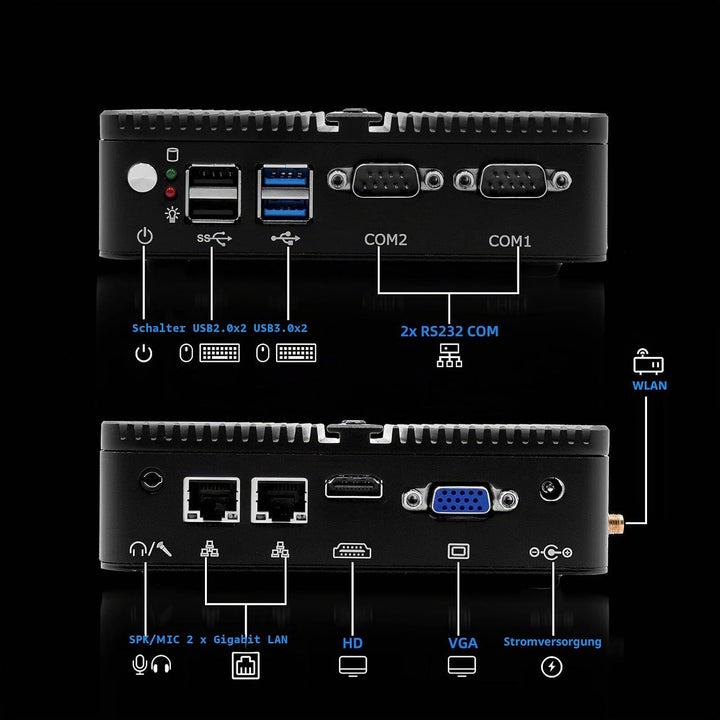 WEIDIAN Lüfterloser Mini PC Windows 10 Pro Quad Core Celeron J4125, 8GB DDR4 RAM 128G SSD, 4K HDMI/V