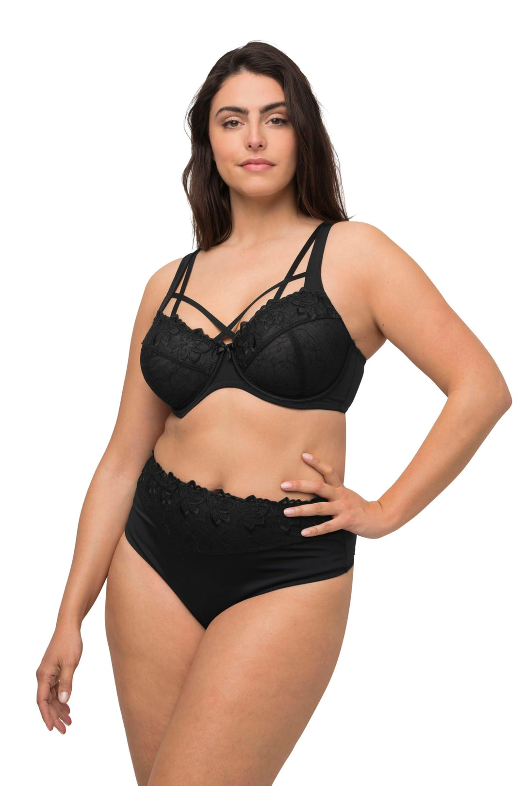 Ulla Popken Damen Bügel, Stickerei, Cup C-F BH 85C Schwarz, 85C Schwarz