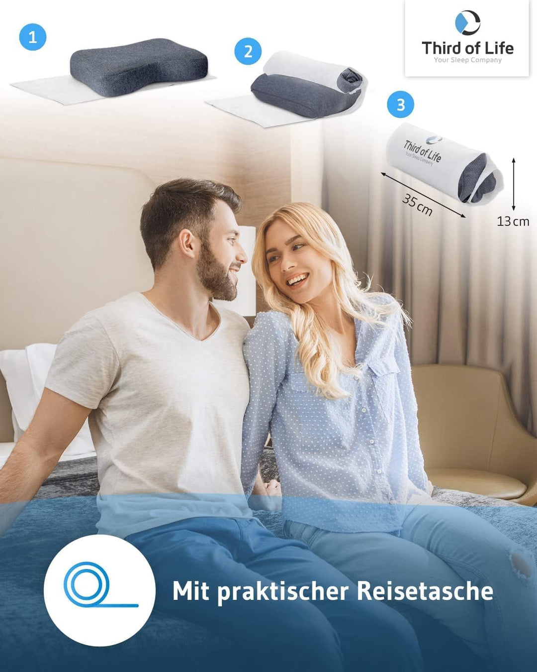 Seitenschläferkissen Recovery QuickDry – HWS-Nackenkissen gegen Nackenschmerzen für Rücken - & Seite