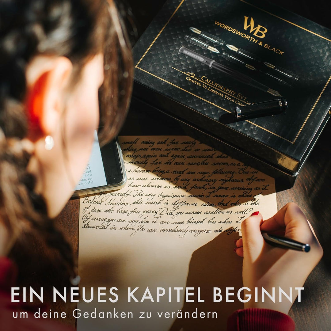 Kalligraphie Füllfederhalter Set Silber Chrom, Silber Chrom