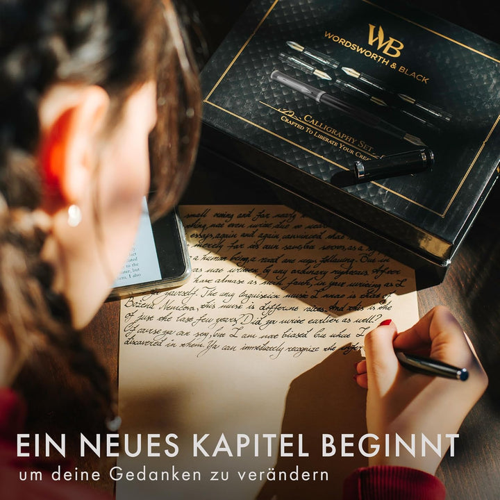 Kalligraphie Füllfederhalter Set Silber Chrom, Silber Chrom