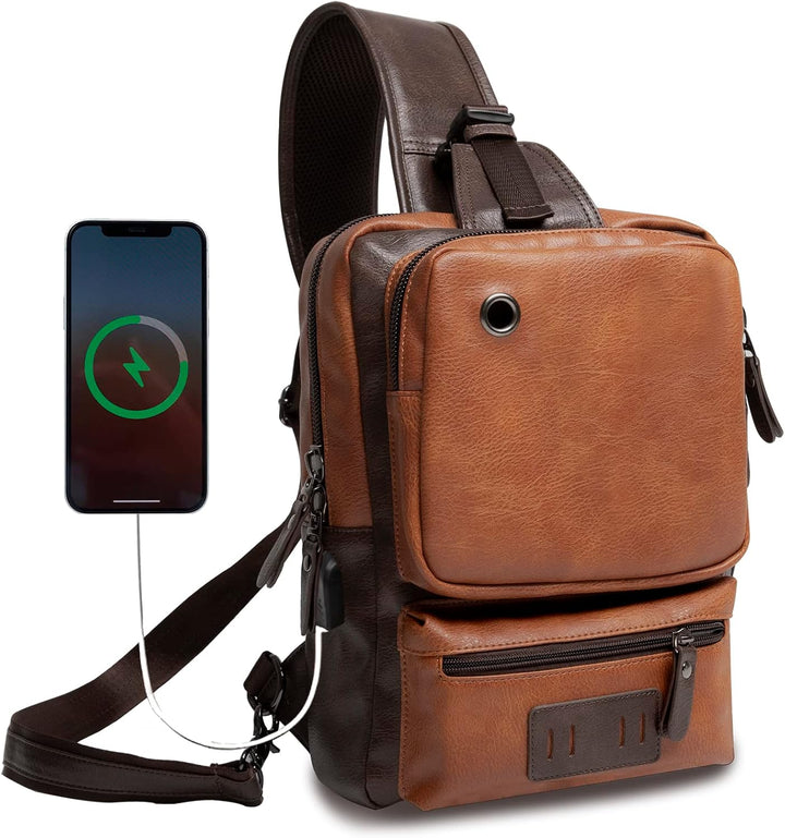 AONEGOLD Herren Brusttasche Vintage PU Leder Schultertasche Sling Chest Crossbody Bag Wasserdicht Le