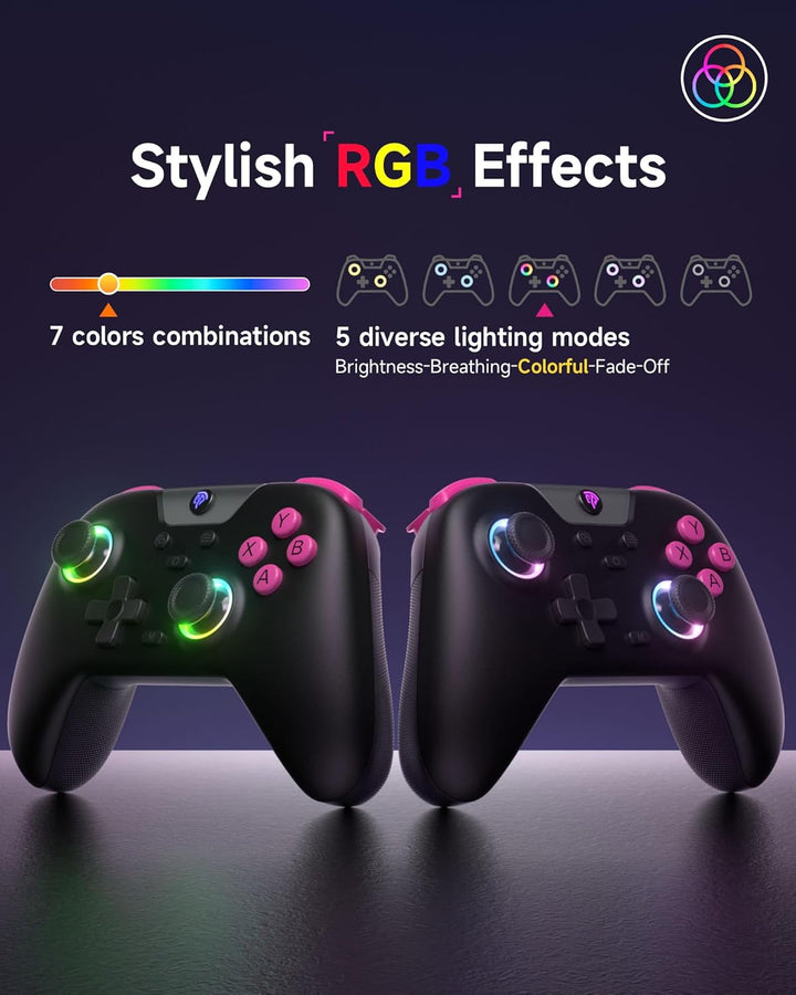 EasySMX X05 Controller PC mit 7 Farbe RGB Licht, Controller PC wireless mit Hall Joysticks & Hall Tr