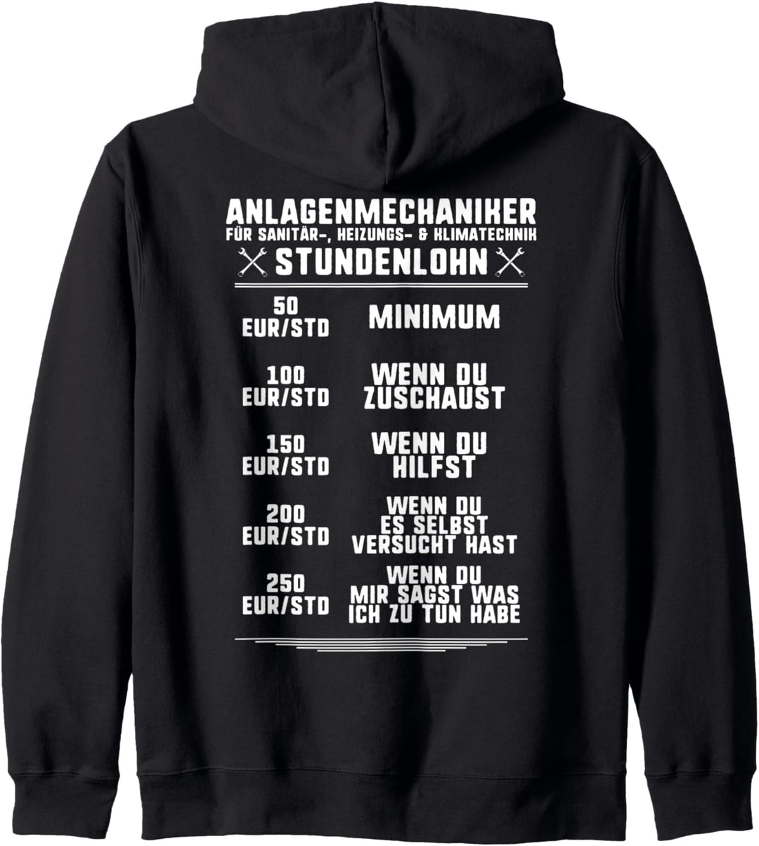 Klempner Stundenlohn Anlagenmechaniker Kapuzenjacke