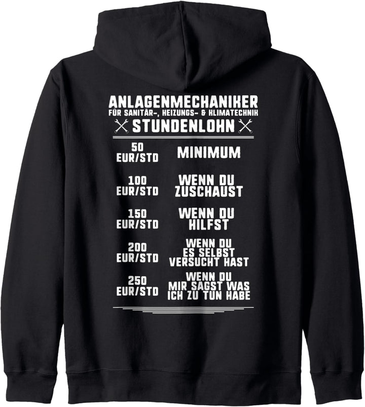 Klempner Stundenlohn Anlagenmechaniker Kapuzenjacke