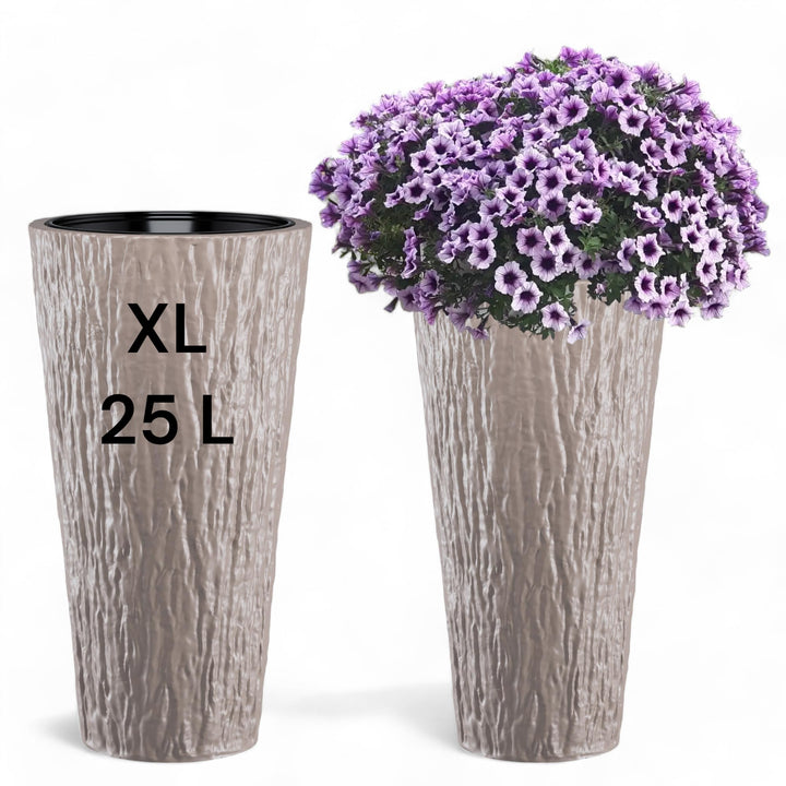 MELTOM Blumenkübel Blumentopf Rund Slim Pflanzkübel mit Herausnehmbaren Einsatz DEKORATIV (Taupe, XL