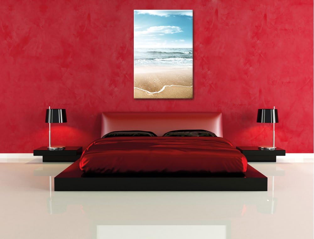 Pixxprint Sonnenschein Beach Strand Blauer Himmel, Format: 100x70 auf Leinwand, riesige Bilder ferti