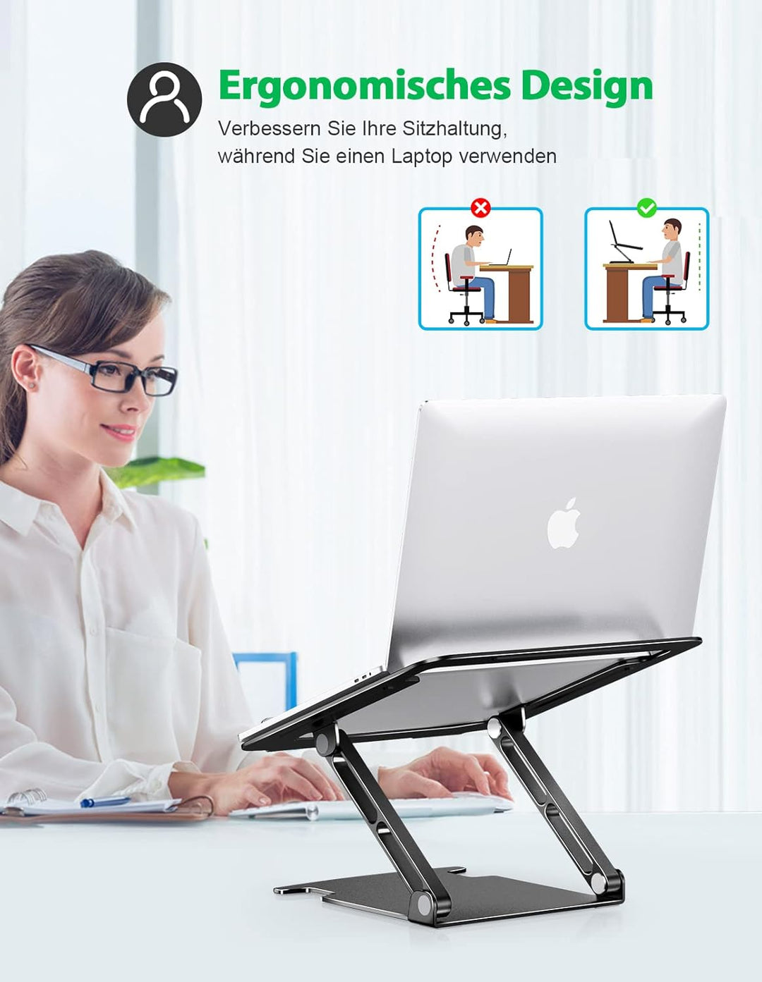 Glangeh Laptop Ständer Aluminium Robust, Belüfteter Ergonomisch Laptop Stand mit Höhenverstellbarer,