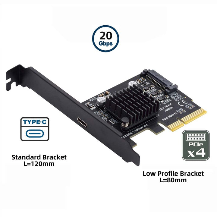 Cablecc USB 3.2 Gen2 Typ-C 20Gbps USB-C auf PCI-E 4X Express Card Adapter für Desktop Motherboard PC