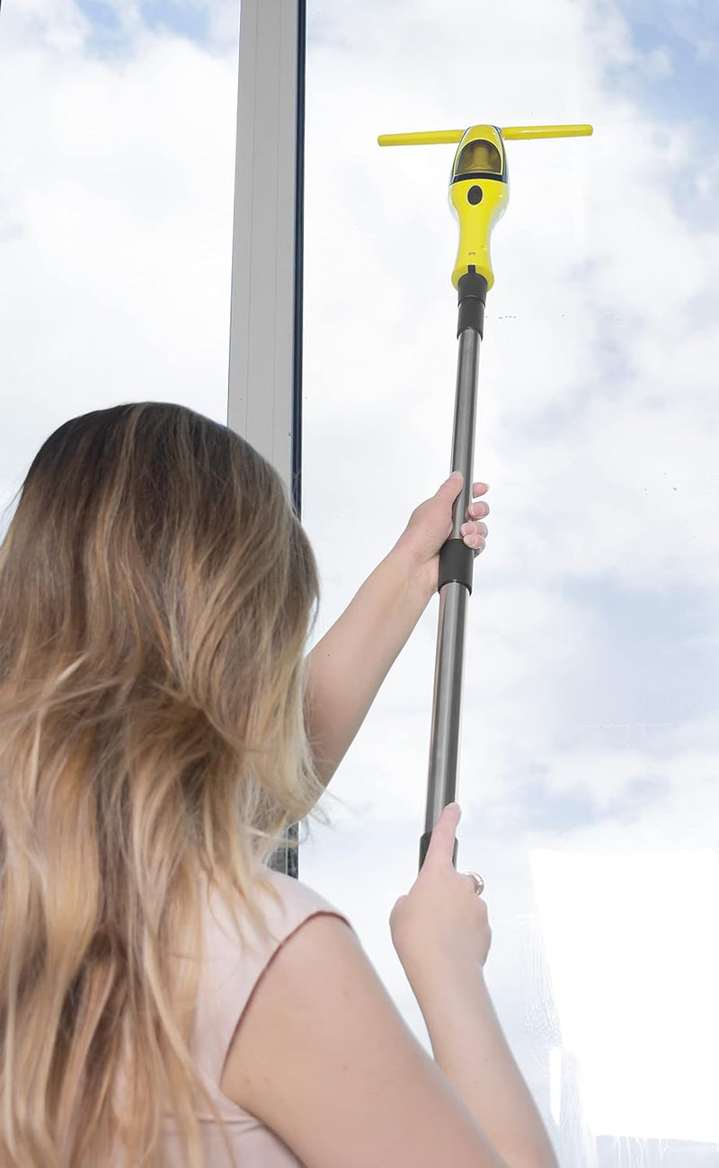 Fensterreiniger Elektrisch für PERFECT Fenster Putzen | Akku Fenstersauger mit Teleskopstange 120cm