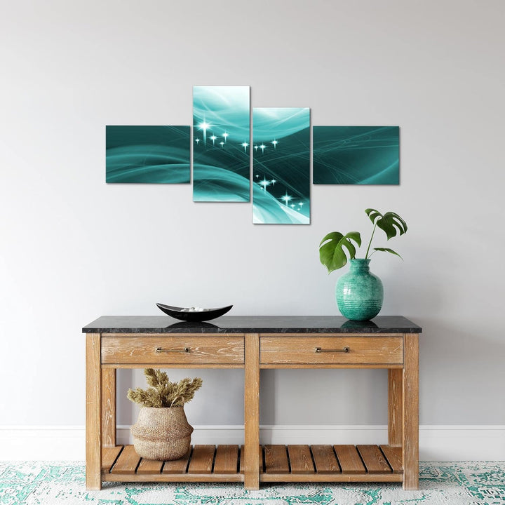 Runa Art Bild Modern Abstrakt - Made in Germany - Wandbilder Diamant Türkis Weiss 4 Teilig 400742b