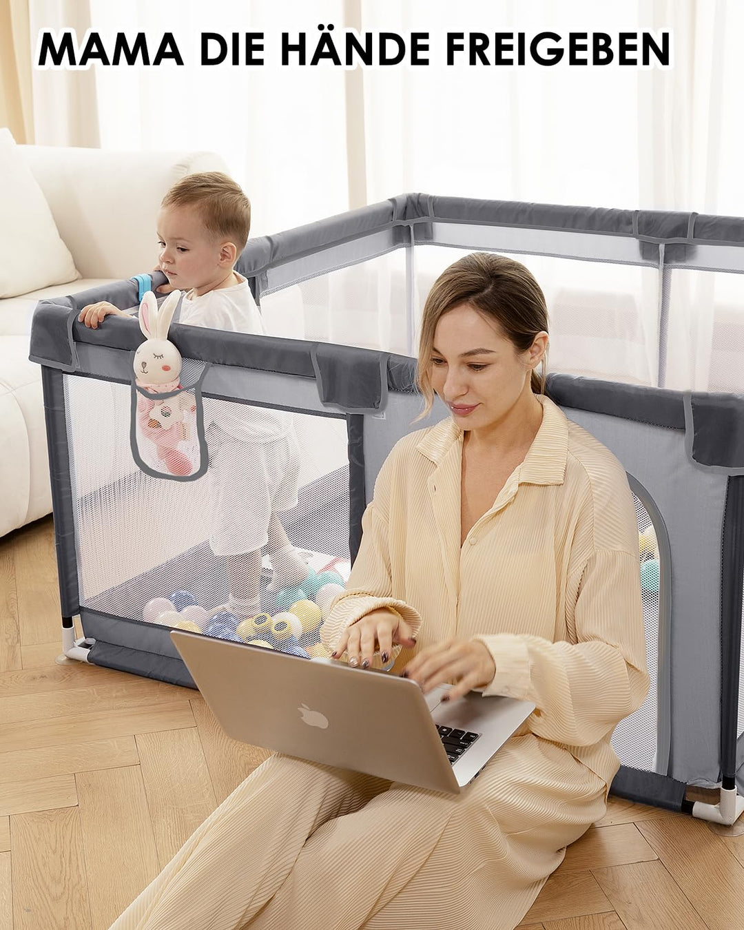Laufstall Baby mit Spielmatte,Laufgitter Baby,Kinderzaun mit Atmungsaktivem Netz,Tragbarer Laufstall