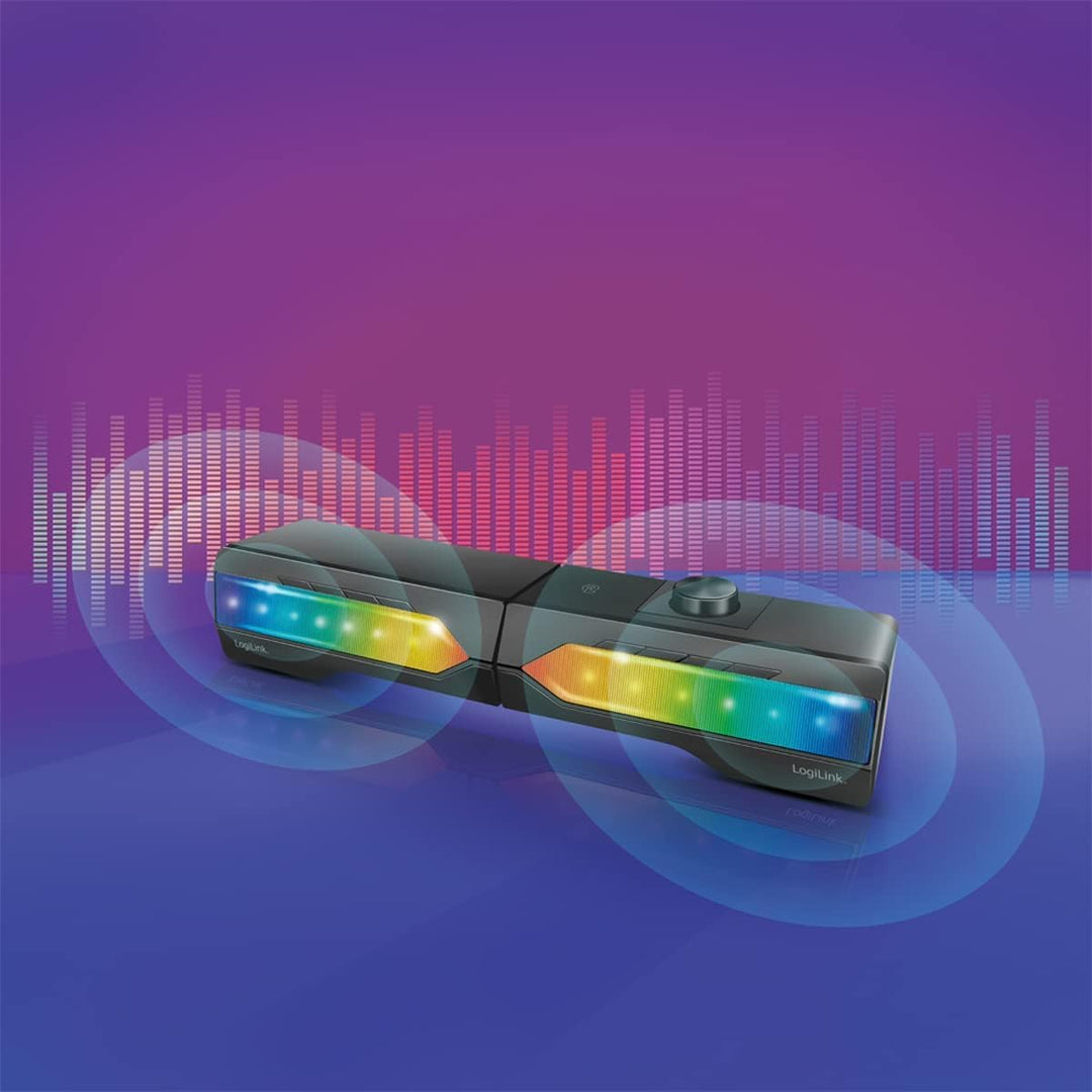 LogiLink Mobile Soundbar mit Party Licht, 2-in-1 Gaming Sound System, Anschluss über Bluetooth V5.0