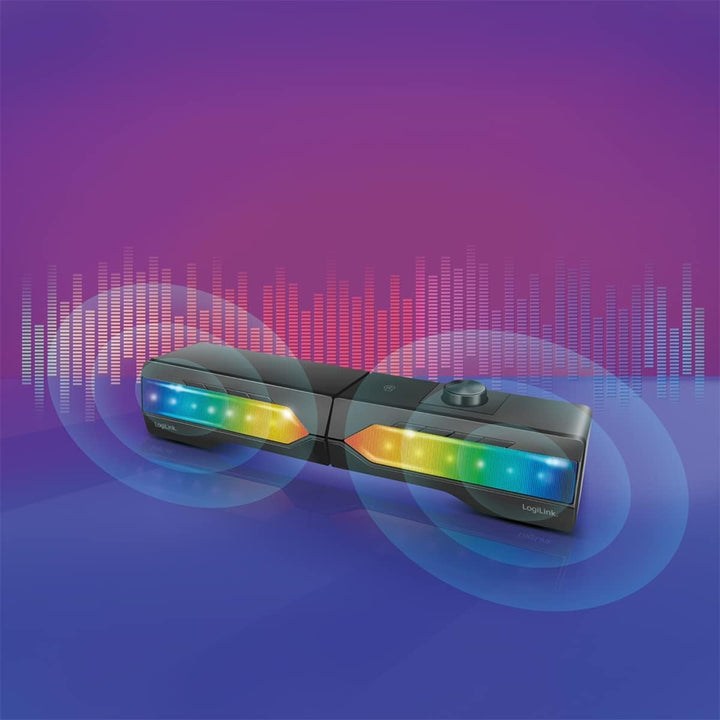 LogiLink Mobile Soundbar mit Party Licht, 2-in-1 Gaming Sound System, Anschluss über Bluetooth V5.0