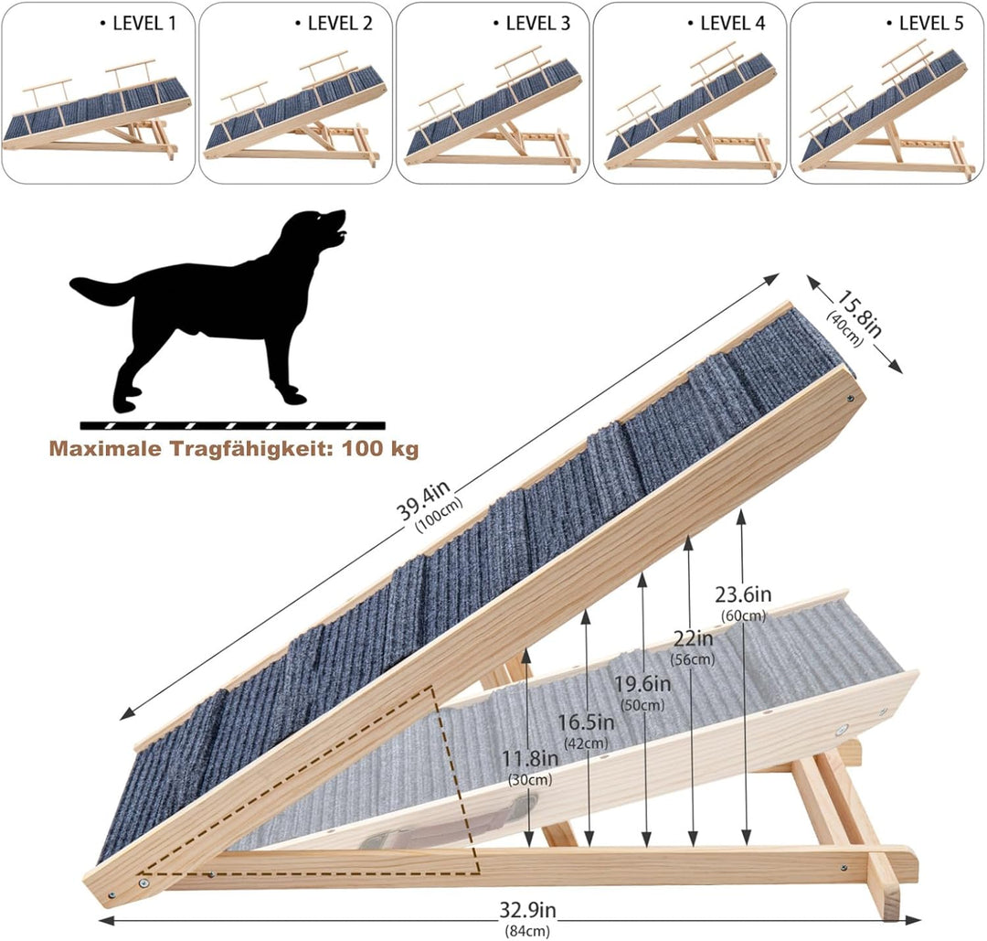 Hunderampe Klappbare Hunderampe aus Holz HöHenverstellbar 30-60cm rutschfeste Haustiertreppe Für Hun