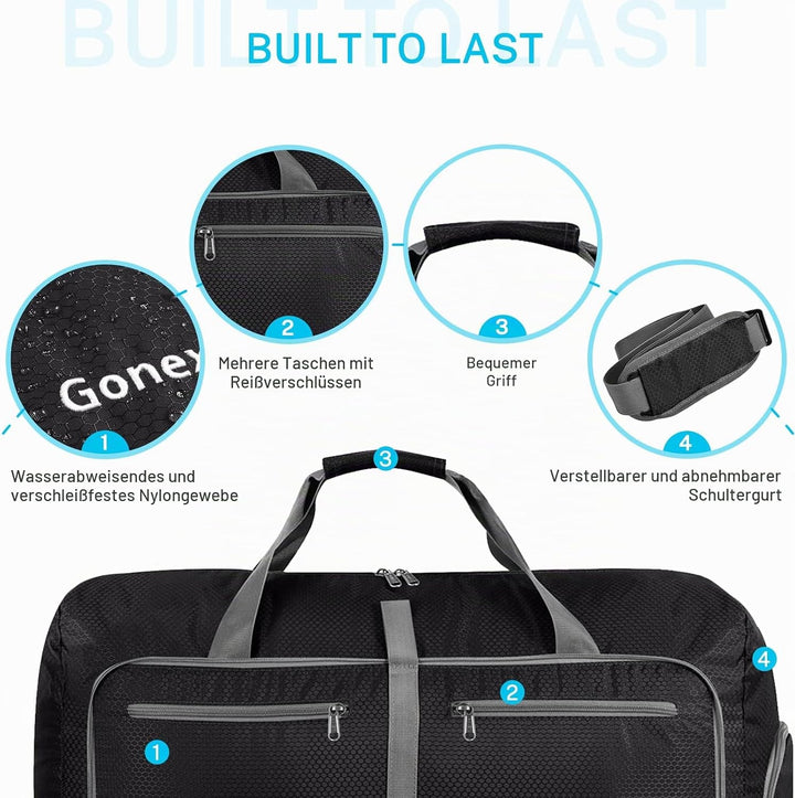 Gonex Faltbares Reisegepäck Leicht 40/60/80/100/150L Grosse Reisetasche Sporttasche für Reise Gym Ur