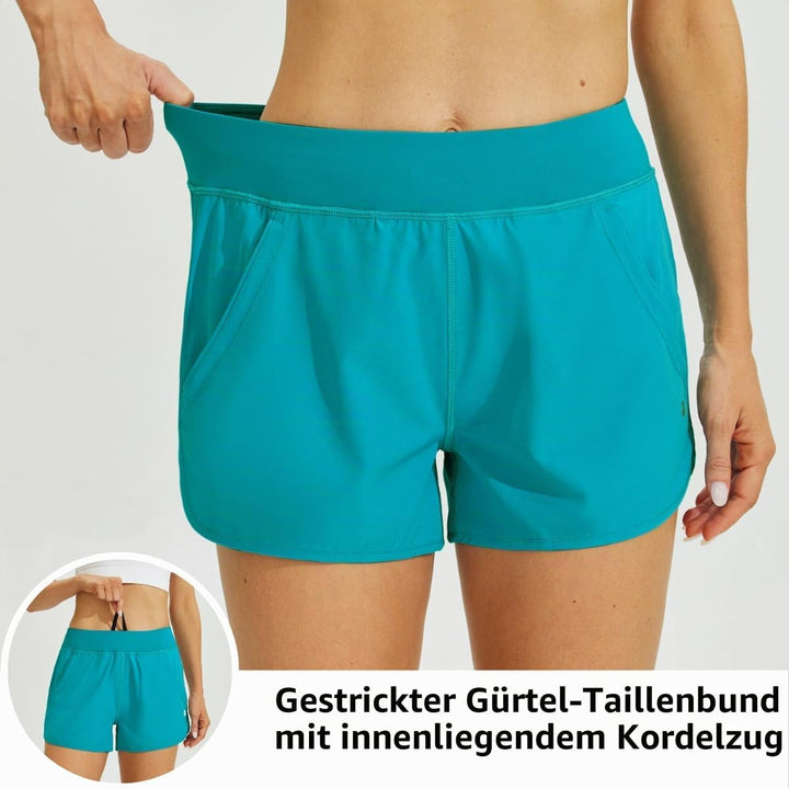WILLIT Damen 3" Badeshorts Badehose Schwimmen Boardshorts mit Kurzliner Taschen Schnelltrockner UVA