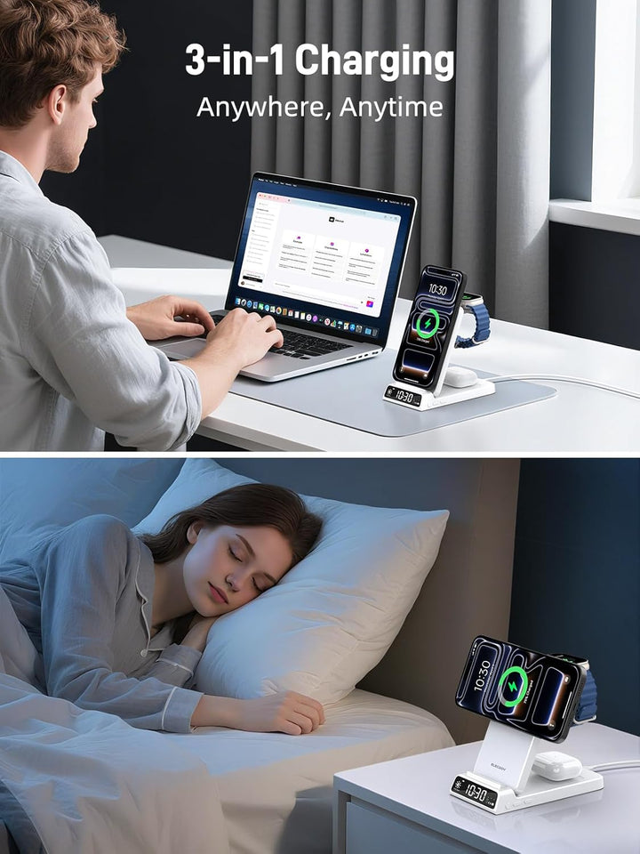 Mag-Safe Ladestation für Apple Watch und iPhone, 3 in 1 Induktive Ladestation ladegerät für iPhone 1