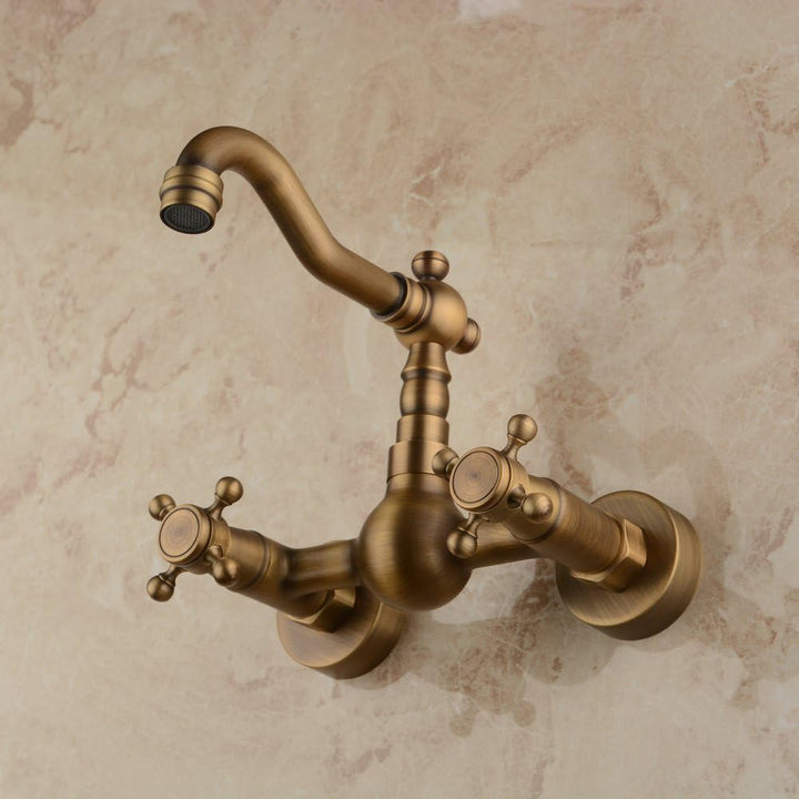 Hiendure® Messing Wandhalterung Bad Wasserhahn Küchenarmatur Hochbogen drehbare Auslauf, Messing ant