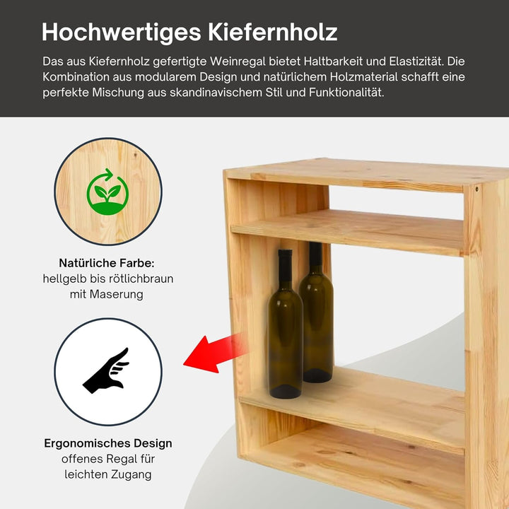 PROREGAL Modulares Weinregal VINCELLAR MOD | HxBxT 60x60x30cm | Standflaschen Modul für 32 Flaschen