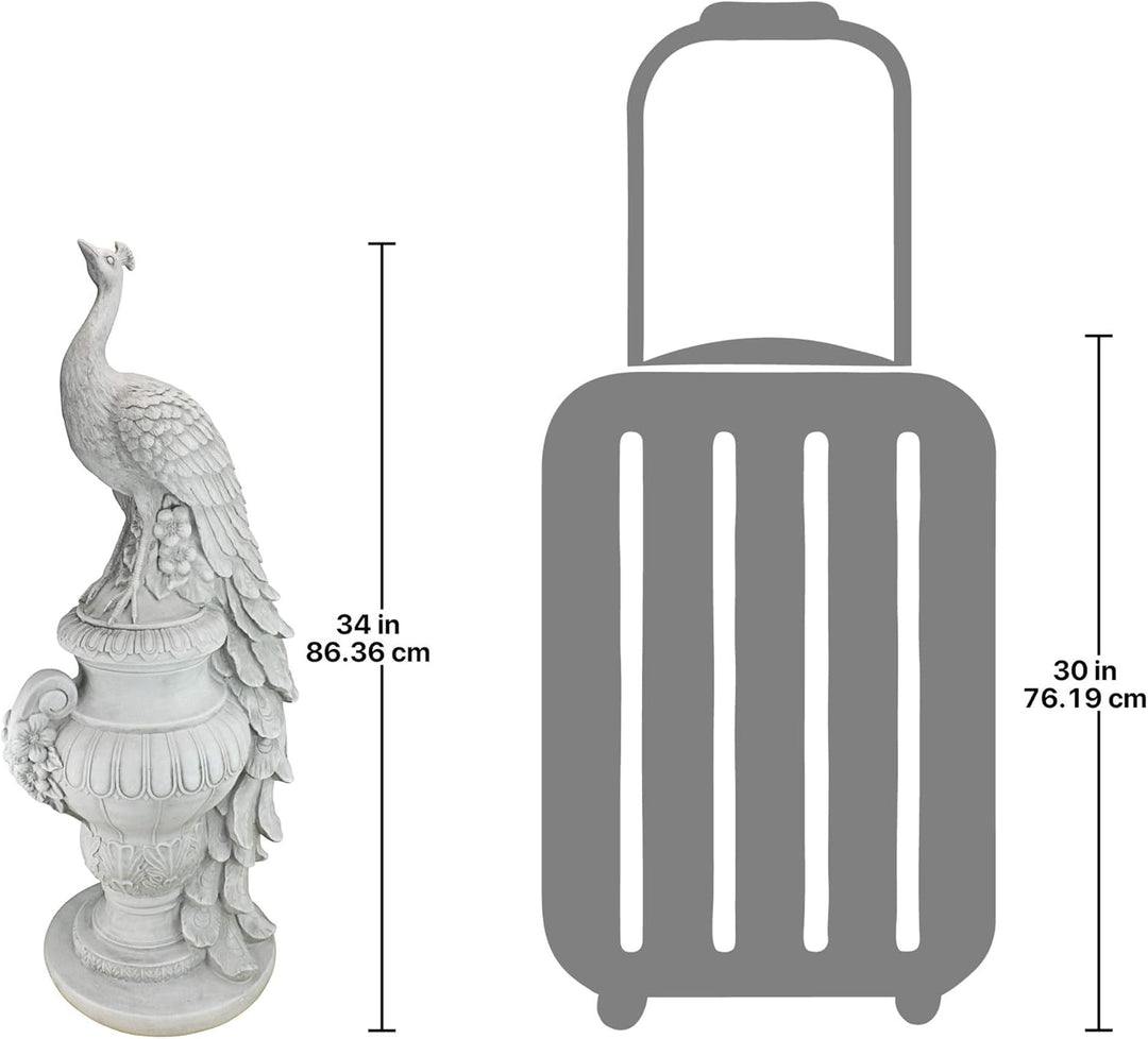 Design Toscano Gartenfigur Staverden Castle, Pfau auf einer Vase, 29x39.5x86.5 cm