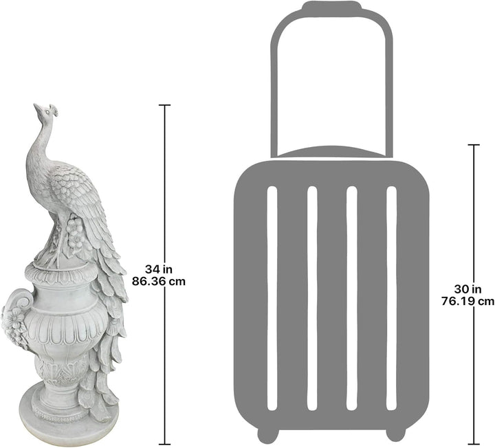 Design Toscano Gartenfigur Staverden Castle, Pfau auf einer Vase, 29x39.5x86.5 cm