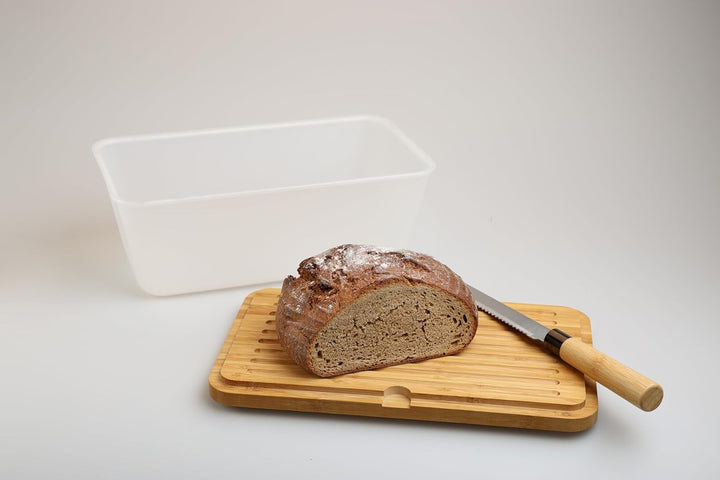 Brotkasten mit Messer - Airlock White, aus FSC®-zertifizierter Bambus/Holz, PP-Kunststoff, Brotmesse