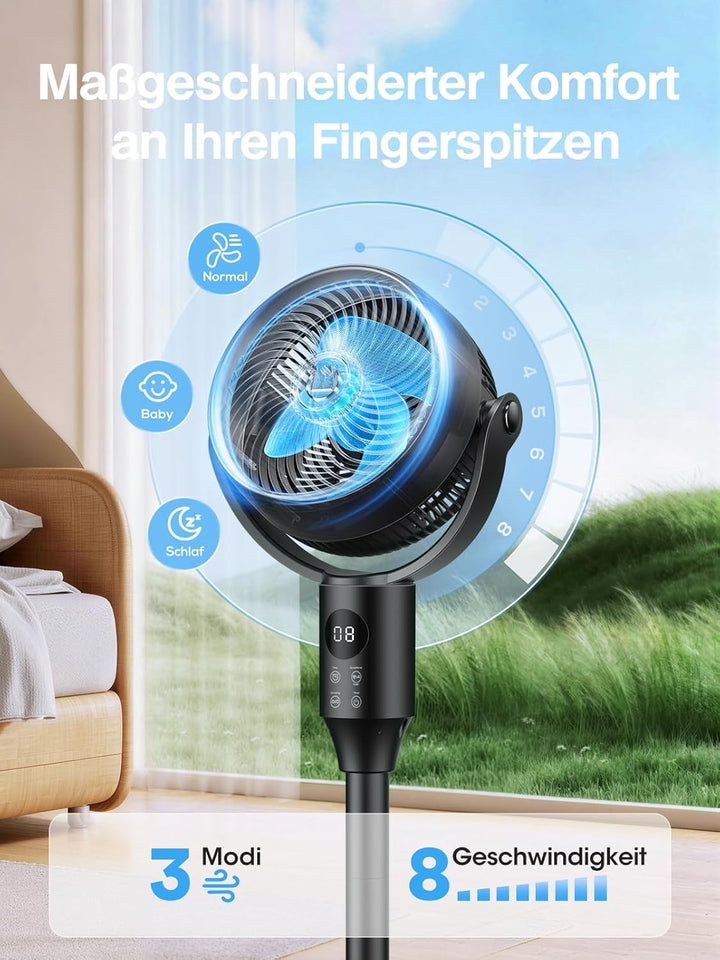 JYMIPA Leiser Standventilator 90°Oszillierender Ventilator mit Fernbedienung, Standventilator für Sc