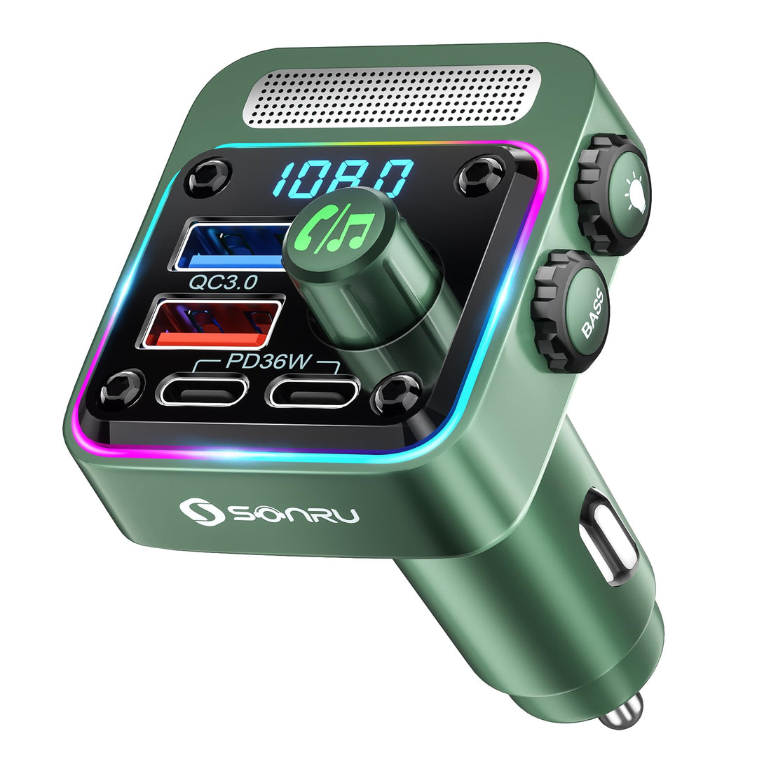 SONRU FM Transmitter Auto Bluetooth 5.3 Adapter Auto, Bass &amp; HiFi Stereo Freisprechanlage für Auto B