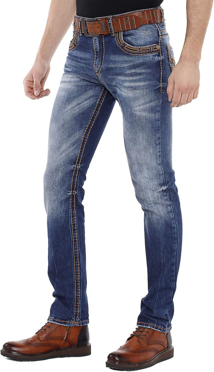 Cipo & Baxx Herren Jeans Hose Regular Slim Fit Denim Hose Pants Dicke Naht Jeanshose Blau W31 L32