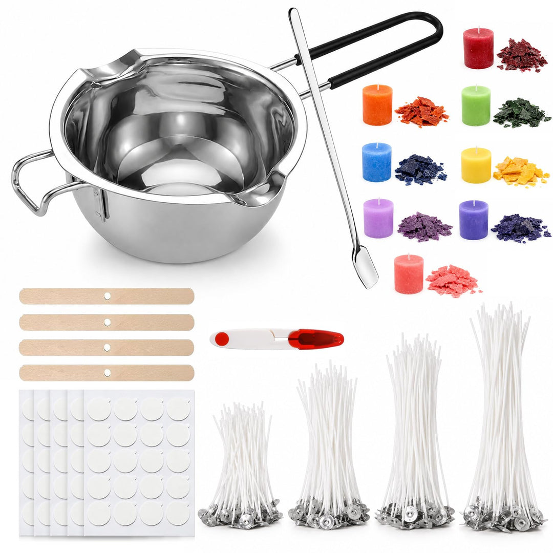 JVHLOV Kerzen Selber Machen Set, Candle Making Kit mit 600ml Wachsschmelztopf, 200 Kerzendochte, 8 K