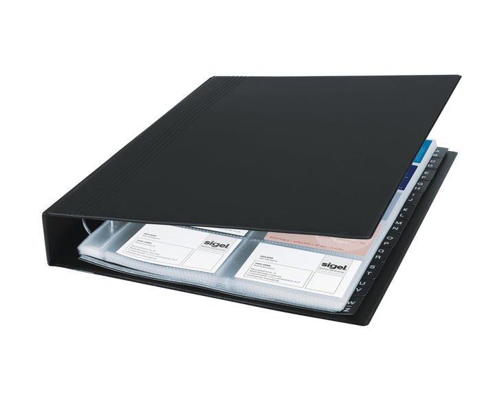 SIGEL VZ301 Visitenkarten-Ringbuch Visitenkarten-Mappe schwarz, für 400 Karten, mit 20 Sichthüllen,